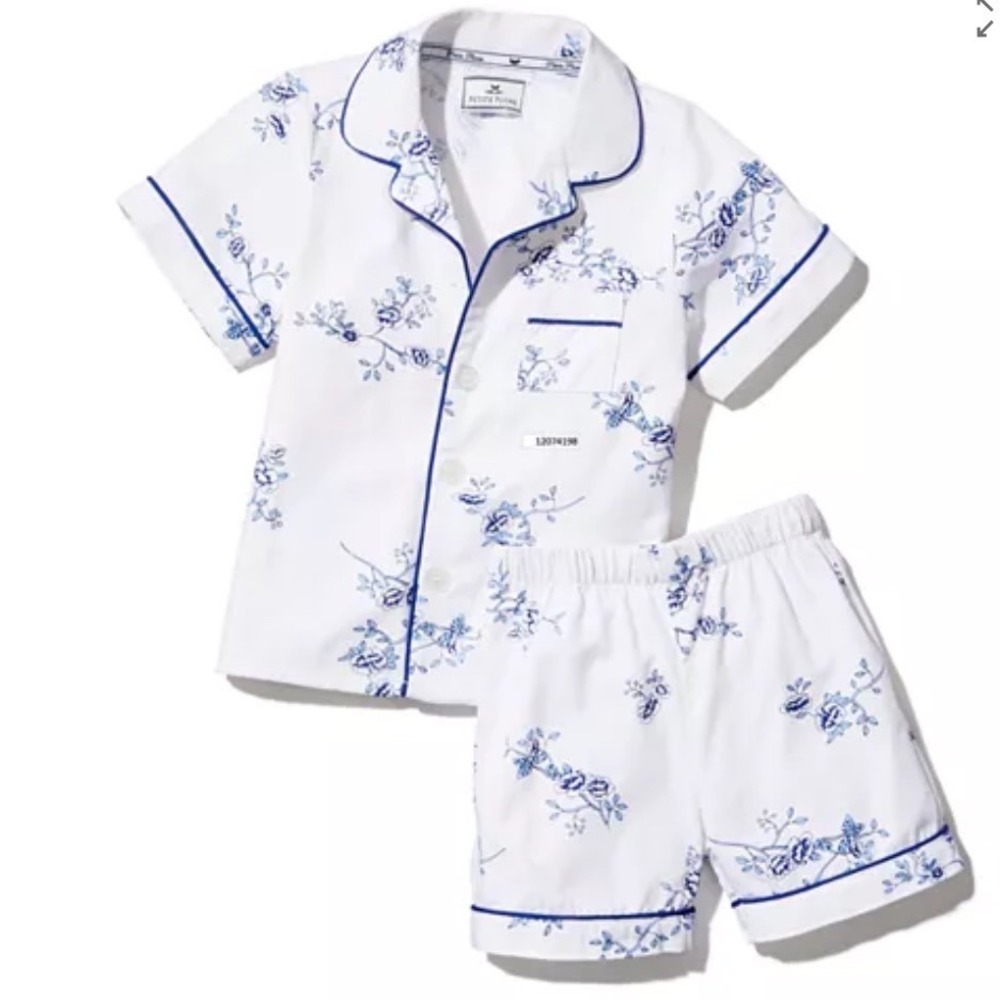 Petite Plume Indigo Floral Classic Short Set Kids 6 White Blue Pajamas SSSIF106